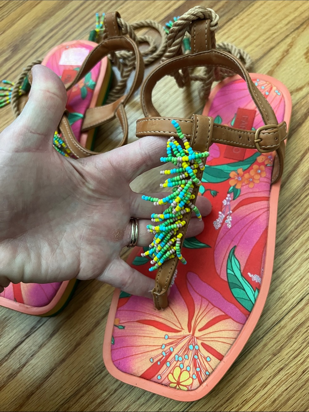 FARM Rio Vibrant Beaded Floral Tropical Print Sandal Size 9 / EU 40 - Picture 3 of 14